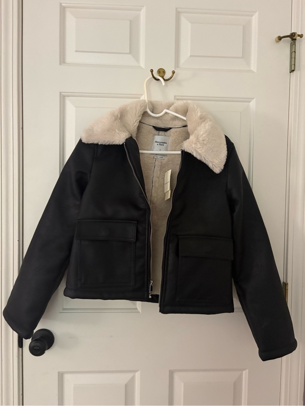 Abercrombie & Fitch Kids Black Pea Coat with Cream Faux Shearling Collar